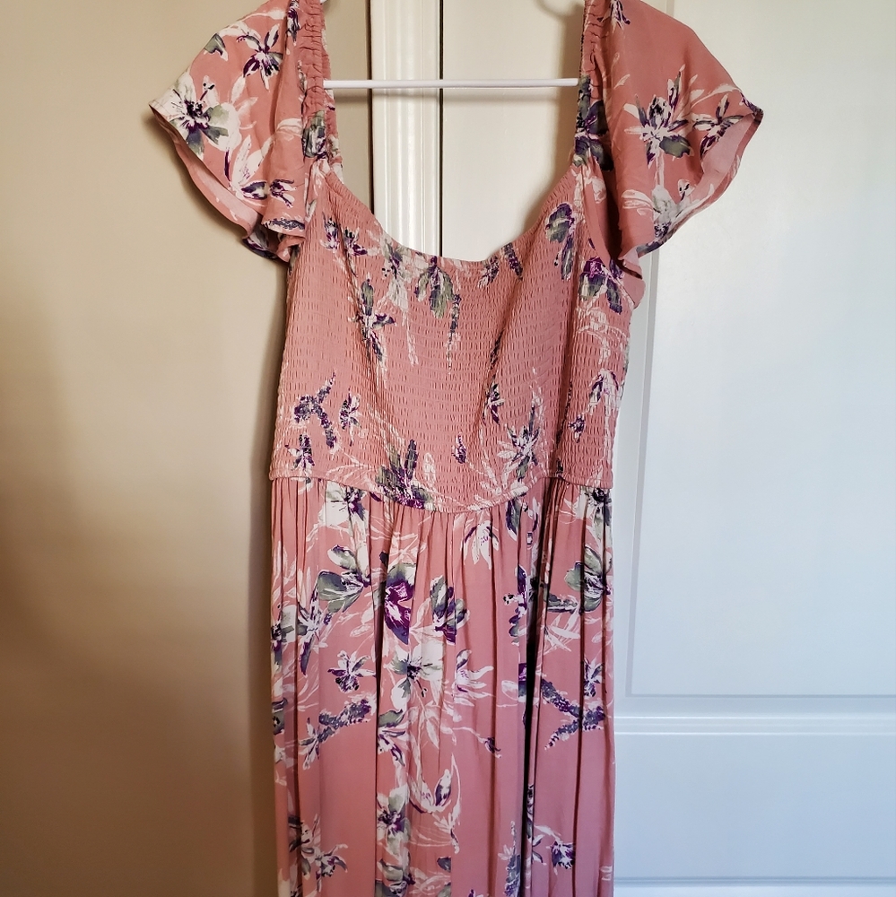 Target plus size blush pink floral maxi dress flutter sleeves XXL nwt